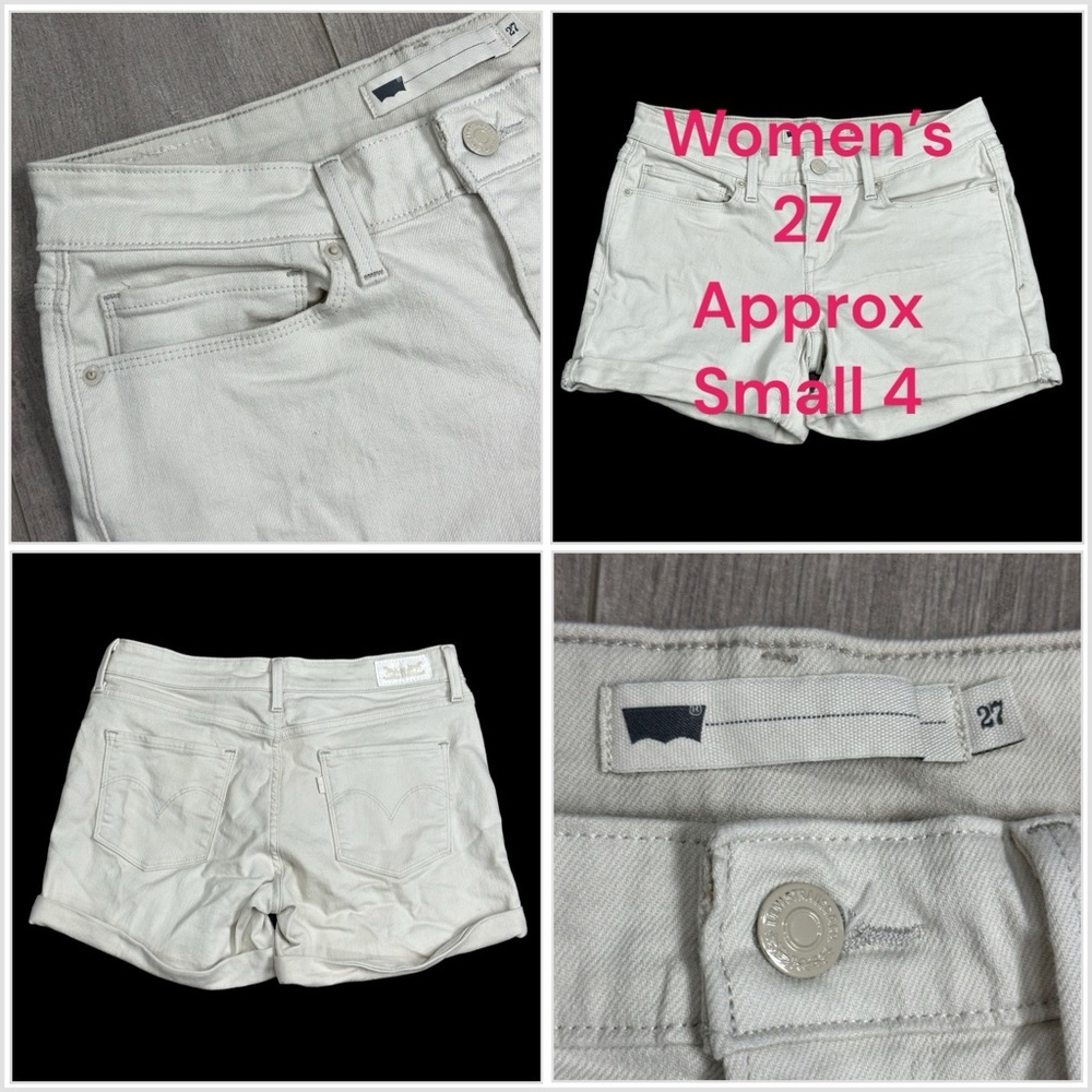 Women’s Levi’s 27 4 Small Denim Shorts Jeans Cream Rolled Hem Stretch 5 Pocket